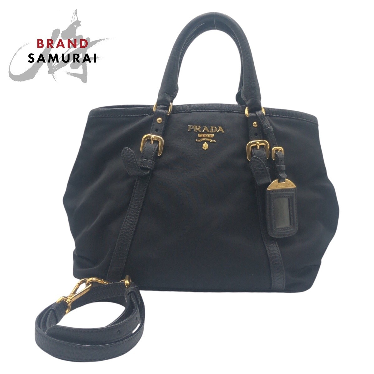 RARE PRADA Tessuto Black Nylon Shoulder Bag with Gold Hardware & Leather Trim
