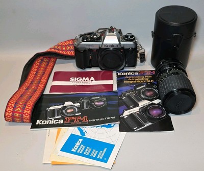 Vintage Retro Film Japan Konica FT-1 Camera + Sigma Zoom 35~135mm Lens UNTESTED
