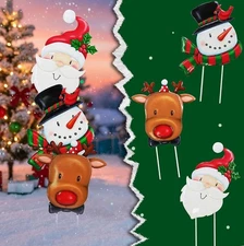 Outdoor Lawn Ornaments, Metal Christmas Garden Art with: Santa, Snowman, Rudolph