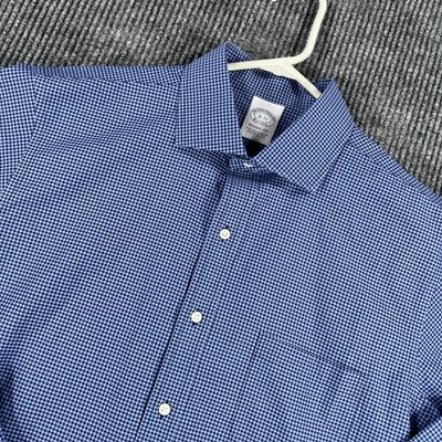 Brooks Brothers Shirt Mens 16-33 Blue Check Long Sleeve Button Up Regent Fit
