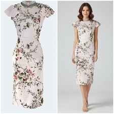 Boohoo pale pink floral wedding occasion belted over the knee dress size 12