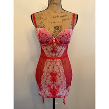 Victoria s Secret Red Corset Lingerie Garter Straps Size 34B Push Up Bra