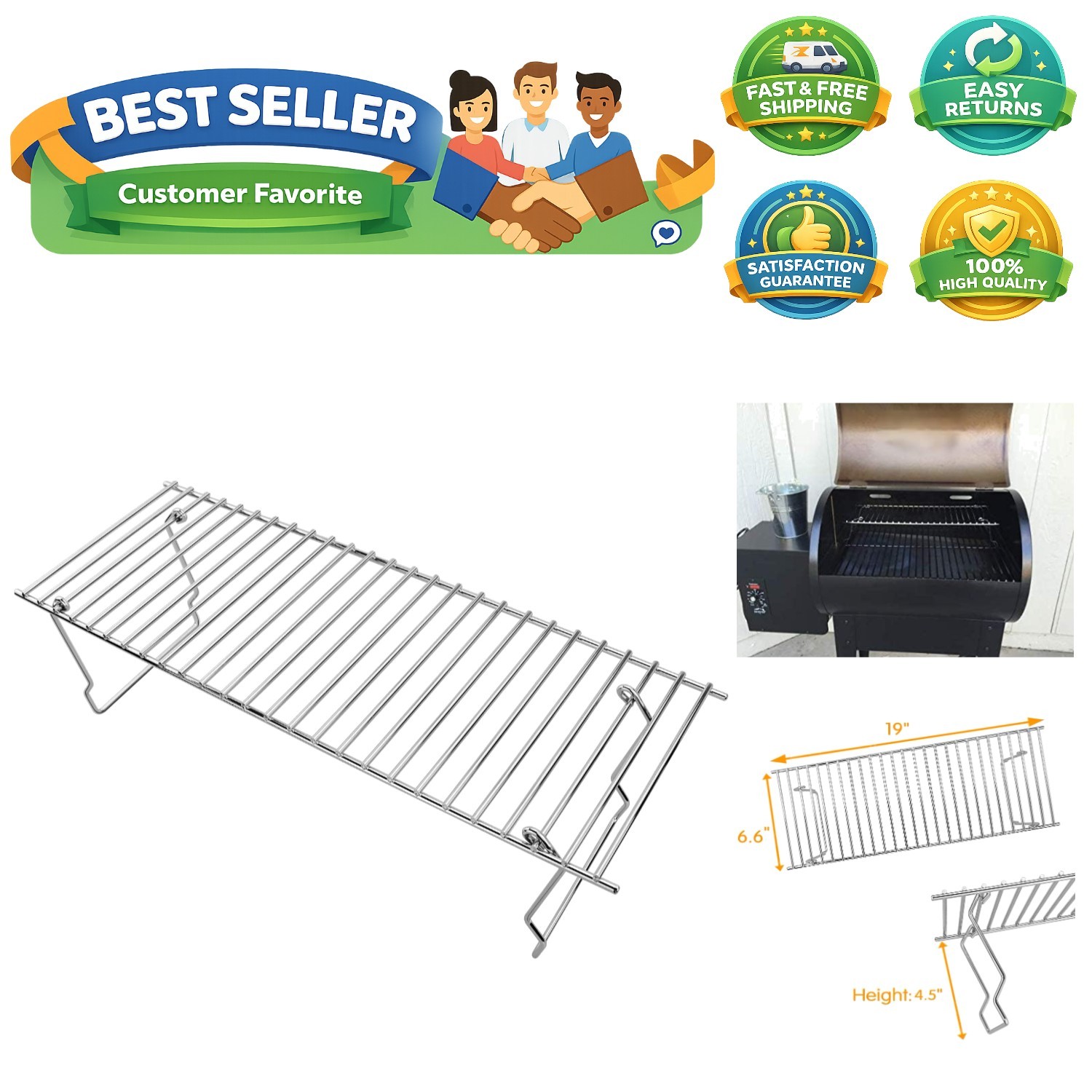 Universal Grill Rack for Gas/Wood Pellet/Griddle/Smoker Gril