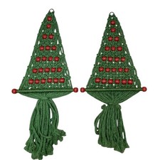 Vintage PAIR Macrame Christmas Tree Wall Hanging Door Decor Boho Green Red