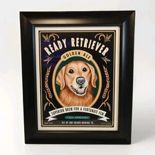 Golden Retriever Retro Pets Dog Art Print 10"x8" Hangable Easel Back Frame