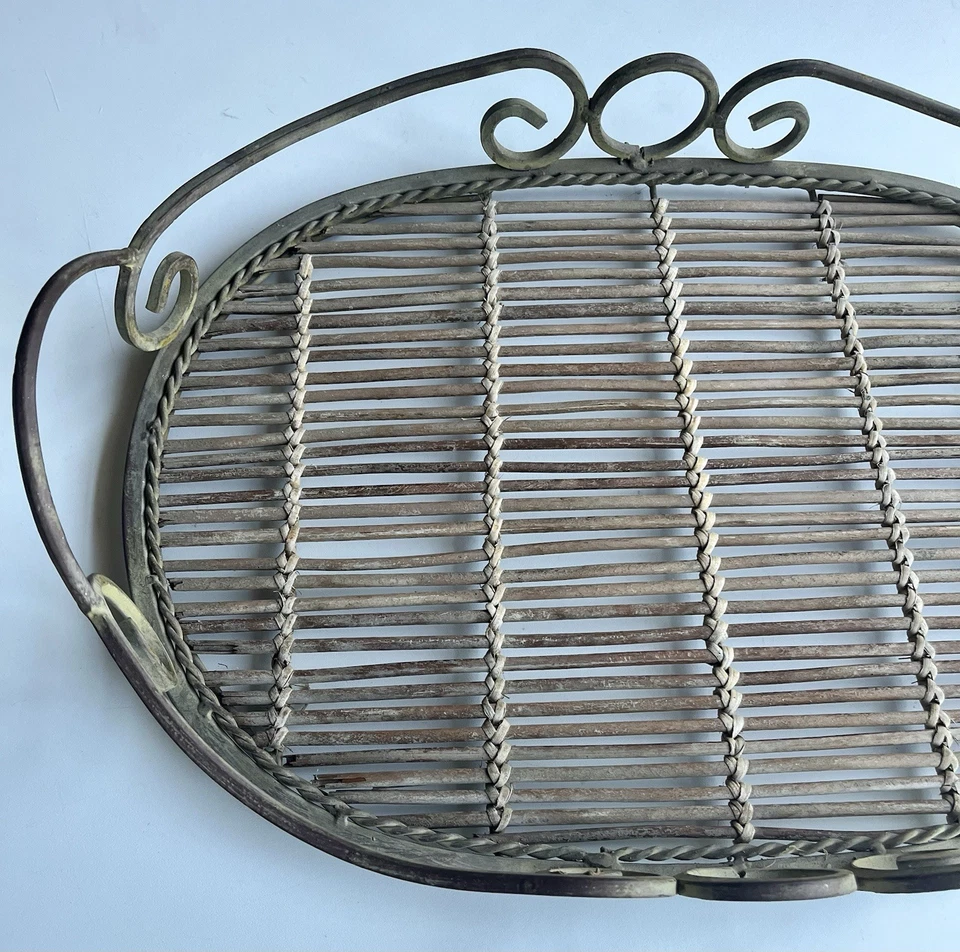 Vintage Woven Rattan Serving Tray w/Metal Handles 20x14” - Image 3 of 4