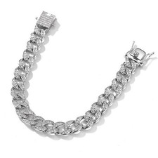 8mm Iced Moissanite Miami Cuban Link Chain 925 Sterling Silver Bracelet Hip-Hop