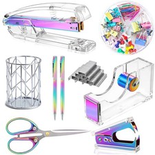 Famassi Dream Color Acrylic Stapler and Tape Dispenser Set, Office Supplies w...