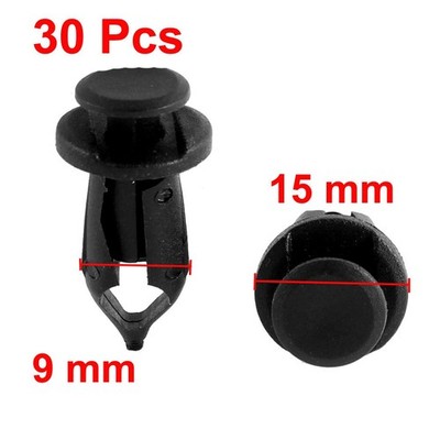 30pcs Black Plastic Rivet Car Door Fastener Fender Push Clips 9mm x 15mm x 22mm