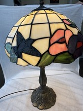 Tiffany Style Table Lamp-20   W/ 11  Hummingbird Floral Stained Glass Shade.