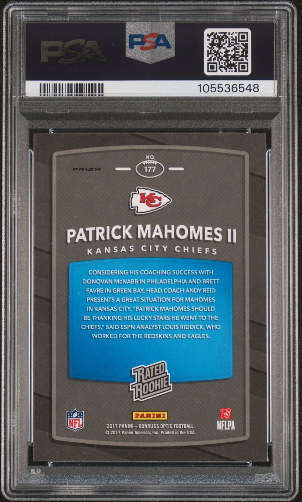 2017 PANINI DONRUSS OPTIC PINK #177 PATRICK MAHOMES II ROOKIE RC PSA 9 view 2