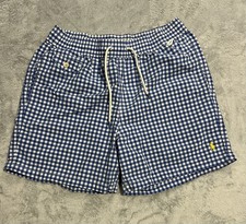 VTG Polo Ralph Lauren Swim Trunks Mens M Traveler Classic Blue Gingham Shorts