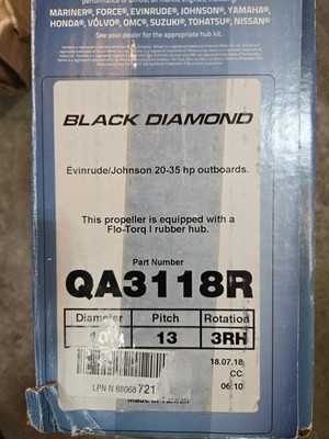 QuickSilver Black Diamond 10 x 13 QA3118R Prop For Evinrude Johnson 20-35HP 