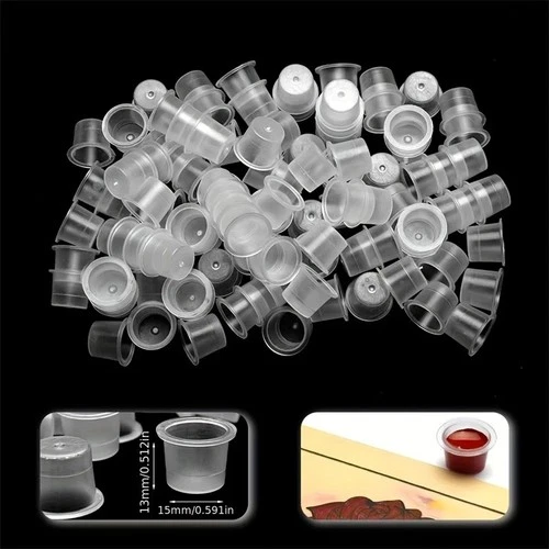 100PCS Tattoo Ink Pigment Cups Tattoo Ink Caps Flat Bottom Plastic image 6
