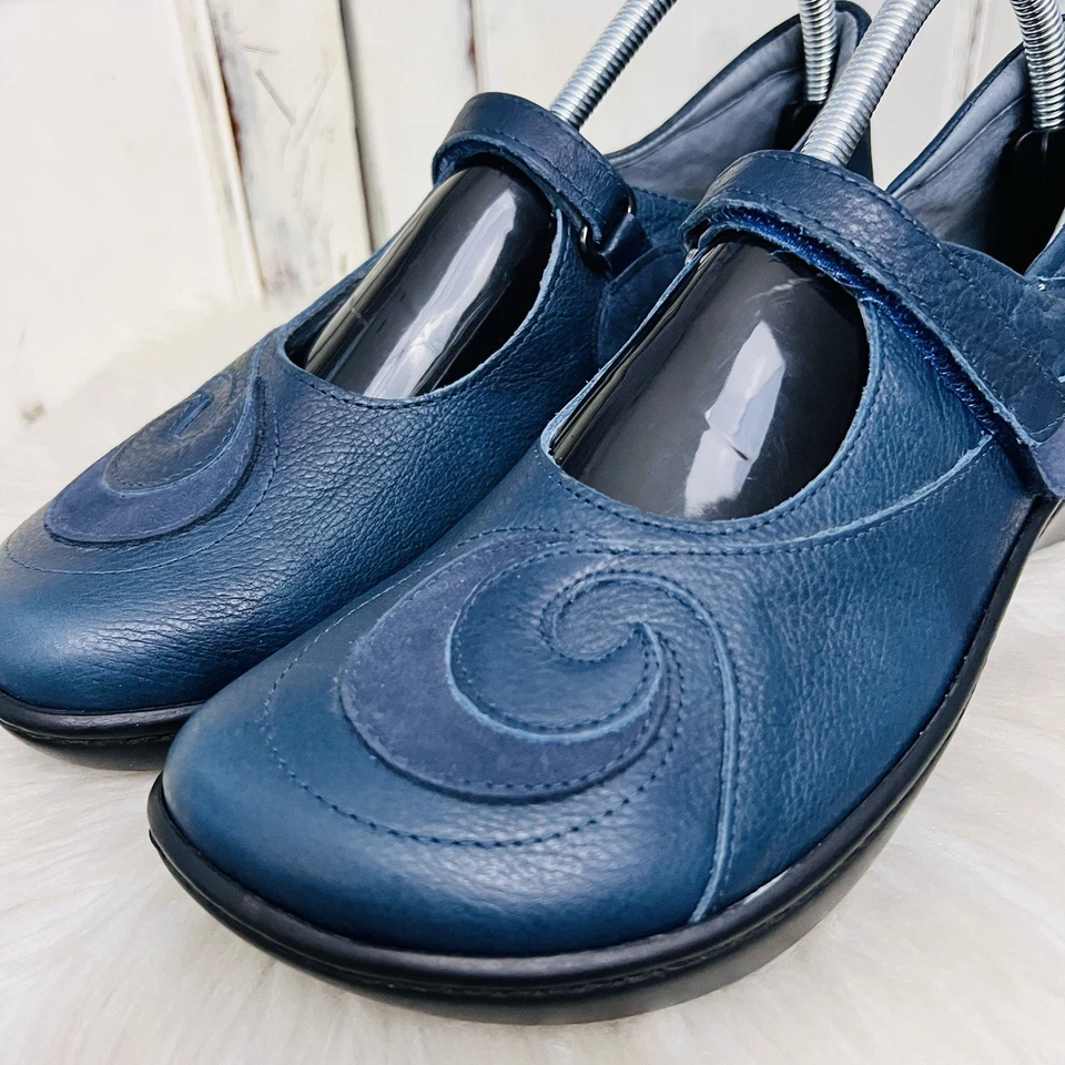 Zapatos Mary Jane Naot Sea Azul Marino Cuero Remolino Sin Cordones EU41 US10 Hechos en Israel Foto 2 de 4