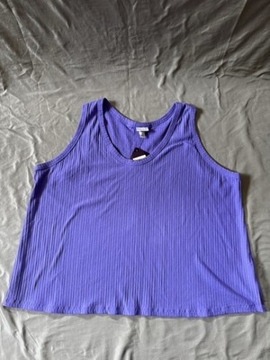 NWT Ava & Viv 3X Women's Plus Size Vertical Ribbed Cotton Blend Tank Top purple