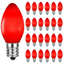 SOTOPOO 25x Red LED C7 Christmas Replacement Bulbs, Glass, Opaque