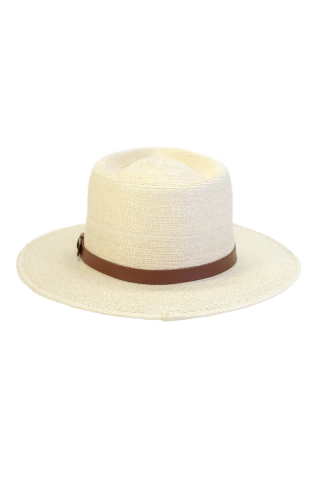 SunBody Hats Womens Straw Woven Leather Strap Detail Fedora Hat Beige - Image 4 of 4