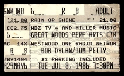 Bob Dylan & Tom Petty 1986 Jul 08 Ticket Stub Mansfield, MA Great Woods *TS56 - Image 1 of 2