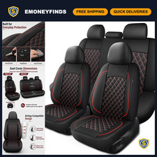 Premium Nappa Leather Car Seat Covers Full Set - Black Red Universal Fit