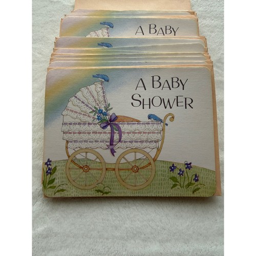 Vintage 80s set of 31 Baby Shower Invitations W/ Envelopes Baby Carriage