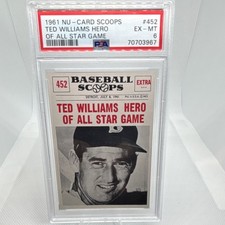 Nu-Cards 1961 Baseball Scoops Ted Williams Hero All Star #452 PSA 6 Red Sox