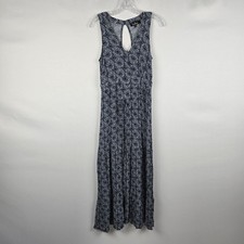 Lulus Dress Women's Small Sleeveless V-Neck Zip & Tie Dark Blue White Floral