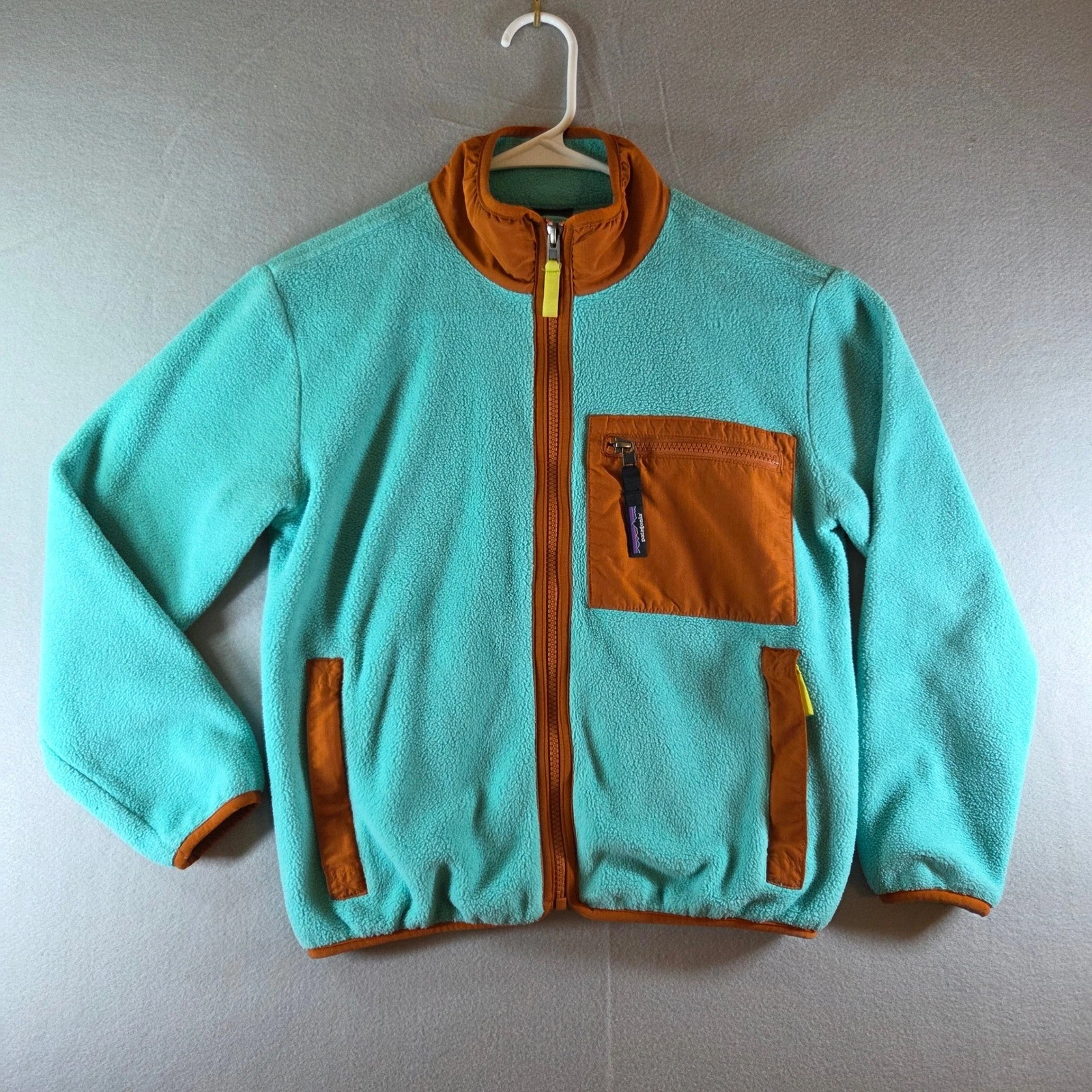 Patagonia Kids Synchilla Full Zip Fleece Jacket Teal Orange Size M 10 Outdoor