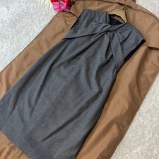 Gucci Women's Knee-Length Cashmere Blend Dress Gray Ribbon Sleeveless Used