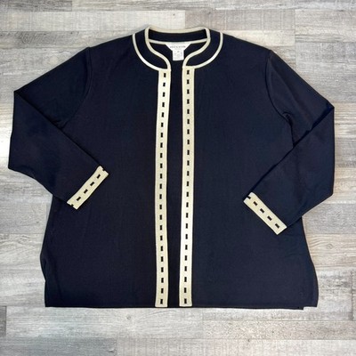 Exclusively Misook Black Knit Open Front Cardigan Size 2X Gold Trim C37