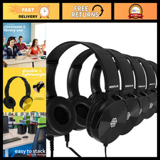 Bulk Classroom Headphones 5 Pack - Comfy On-Ear Stereo Earphones for Kids, Schoo
