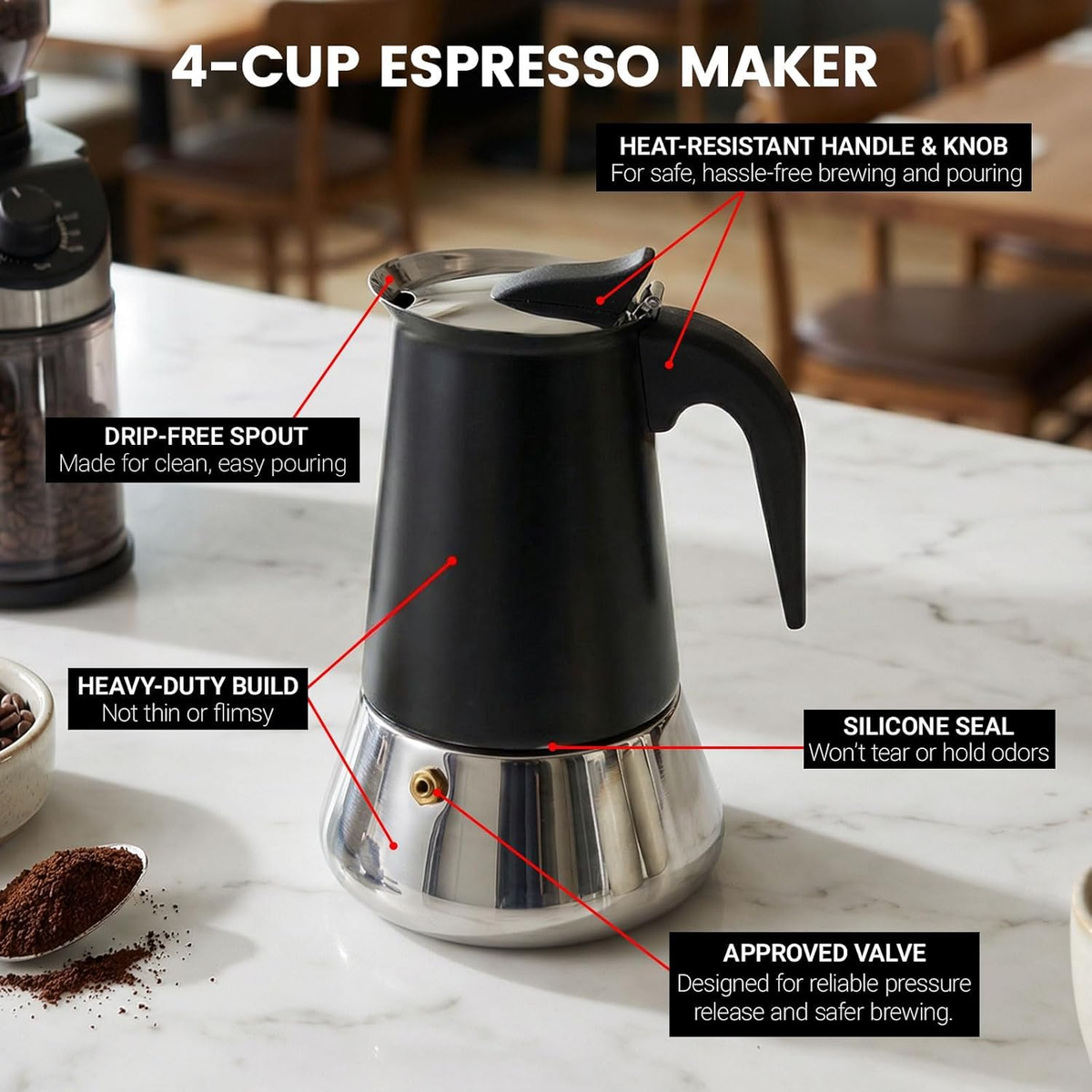 Stainless Steel Moka Pot Coffee Maker & Mini Induction Cooktop Set