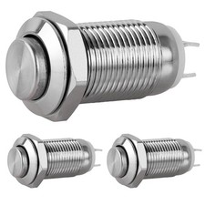 3 PCS 10mm Metal Waterproof Push Button Reset Switch Silver 2 feet 220V 1A