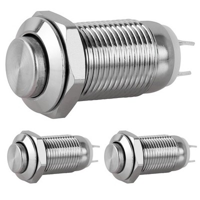 3 PCS 10mm Metal Waterproof Push Button Reset Switch Silver 2 feet 220V 1A