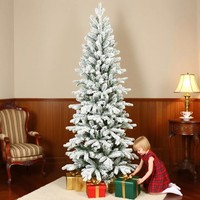 HOMCOM 7ft Pencil Christmas Tree with Snow, Realistic Tips, Easy Assembly