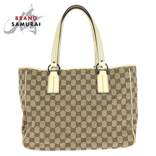 Gucci Beige GG Canvas Leather Tote Handbag Women's Used From Japan
