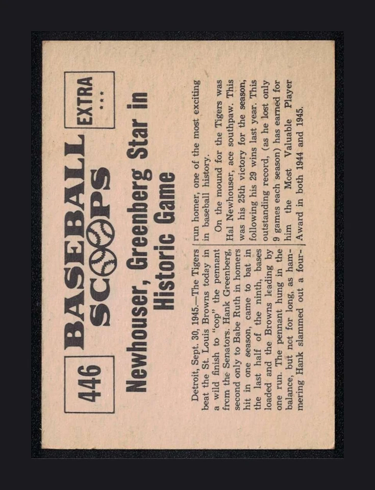 1961 Nu-Cards Baseball Scoops - Hal Newhouser #446 EX+ - Image 2 of 3
