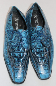 Fortune From Liberty Mens 12 Blue Alligator Embossed Leather Monk Strap Shoes Patent Glowing Monk Strap Shoes | Handmade Clubwear & Dress  main image 4