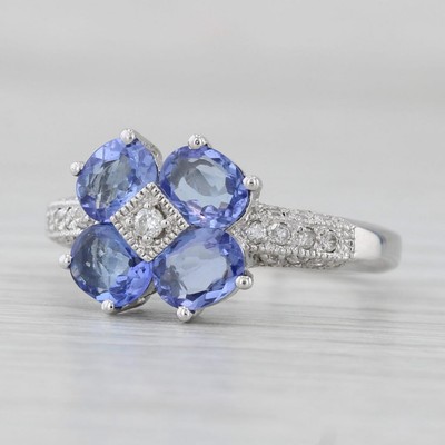 Tanzanite Diamond Flower Ring 14k White Gold Size