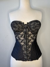 Vintage Adonna JCPenney Black Lace Bustier Corset Longline Bra Zipper 38C Gothic