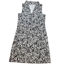 Aryeh Small Black White Paisley Ruffle Collar V-Neck Sleeveless Shift Dress