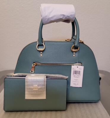  NWT COACH KATY SATCHEL AND WALLET SET CROSSGRAIN LEATHER In MARINE & GOLD 2553
