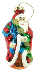Vtg Santa Claus Sack Candy Cane Hand Blown Hand Painted Glass 5 3/4" Ornament