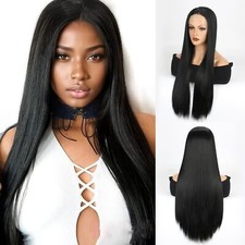 Synthetic Lace Front Wig for Women Long Black Straight Synthetic Wig 26"