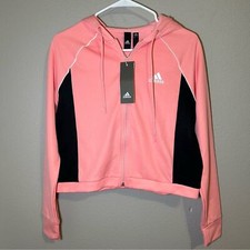 NEW Adidas pink cropped boxy fit full zip activewear hoodie women  s size small