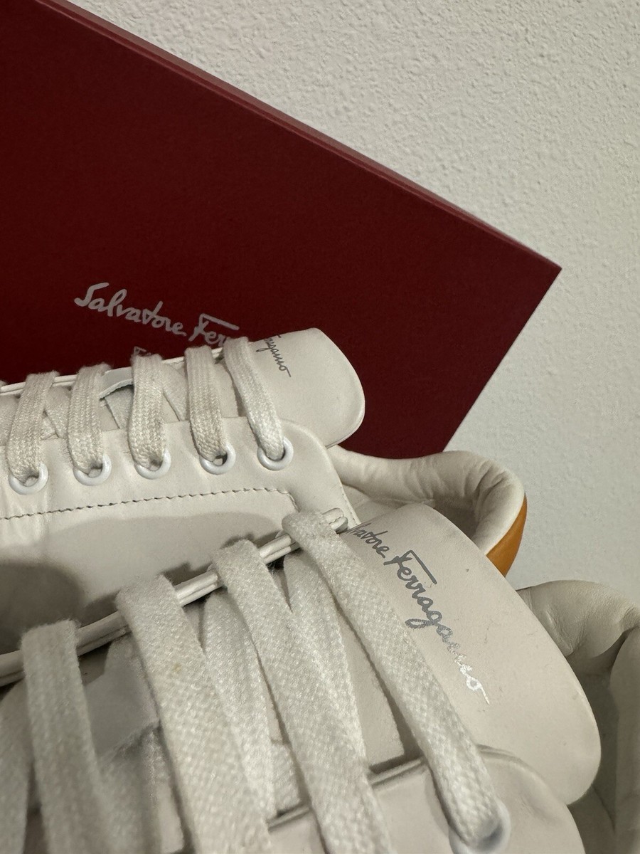 Salvatore Ferragamo NUMBER WHITE/ORANGE Double Gancio Low Top