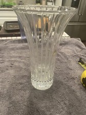 Flared Crystal Flower Vase, Decorated with Vertical Stripes 10  Tall