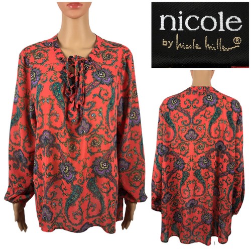 Nicole Miller Damen XL Top Bluse orange Paisley Boho entspannt Polyester gebraucht, in einwandfreiem Zustand