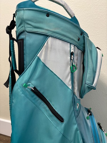 Ladies Sun Mountan Cart Golf Bag 15-Divider, Aqua-Blue, Cooler Pocket Rain Cover - Picture 10 of 13