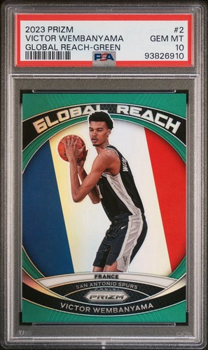 2023-24 Prizm Victor Wembanyama Global Reach Green Prizm Rookie RC #2 PSA 10 GEM - Picture 3 of 5